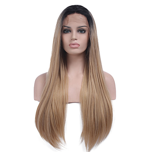 

Synthetic Lace Front Wig Straight Kardashian Straight Lace Front Wig Long Black / Strawberry Blonde Synthetic Hair Women's Ombre Hair Dark Roots Natural Hairline Black