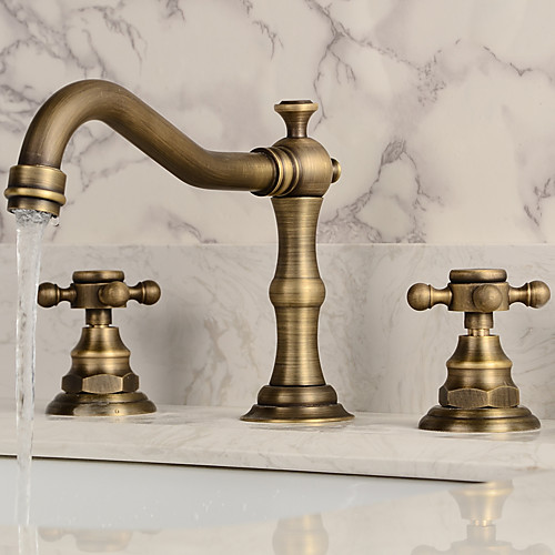 

Widespread Bathroom Sink Faucet - Antique Copper Vintage Design Two Handles Three HolesBath Taps