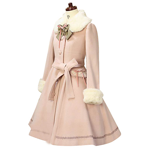 

Princess Lolita Fur Trim Girly Winter Coat Women's Girls' Cotton Japanese Cosplay Costumes Solid Colored Long Sleeve Above Knee Medium Length