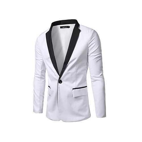 

Men's Daily / Weekend Street chic Spring / Fall Regular Blazer, Color Block Long Sleeve Cotton White / Black / Slim
