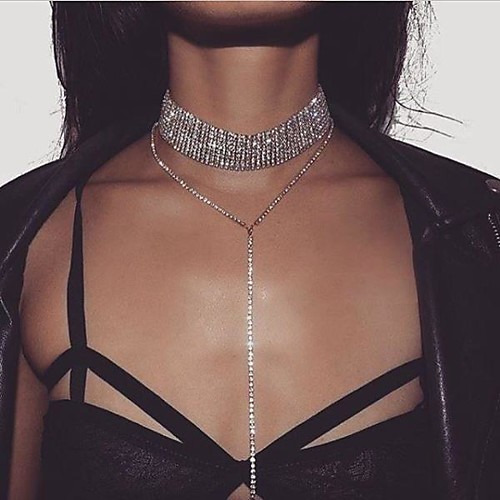 

Women's Choker Necklace Statement Necklace Layered Tassel Fashion Double-layer Euramerican Rhinestone Silver Gold Necklace Jewelry For Party Anniversary Daily / Layered Necklace