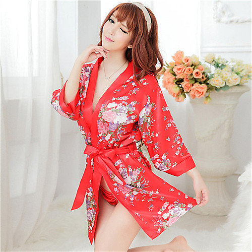 

Women's Plus Size Sexy Robes Satin & Silk Suits Nightwear Christmas Print Bra & Panty Set Red S M L