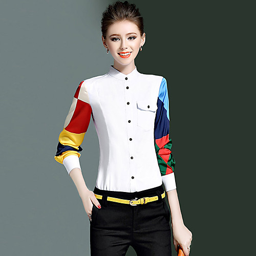 

Women's Shirt Color Block Long Sleeve Daily Tops Casual White