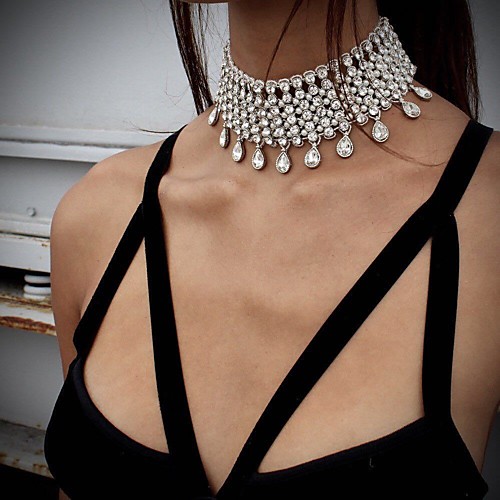 

Women's Crystal Choker Necklace Pendant Tassel Fringe Statement Ladies Geometric Unique Design Crystal Rhinestone Alloy Bronze Silver / Black Necklace Jewelry For Christmas Gifts Wedding Party