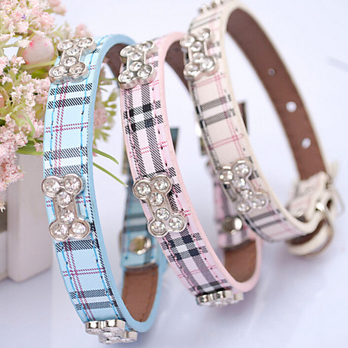 

Cat Dog Collar Adjustable / Retractable Hands free Plaid / Check PU Leather Blue Pink Beige