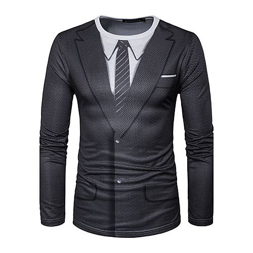 

Men's T shirt Geometric Print Long Sleeve Daily Tops Cotton Active Black Red