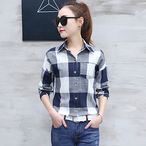 

Women's Shirt Striped Long Sleeve Daily Tops Cotton Sophisticated Blue Light Blue