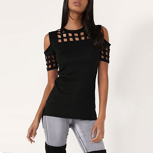 

Women's T shirt Solid Colored Short Sleeve Daily Tops Cotton Black Red Blushing Pink