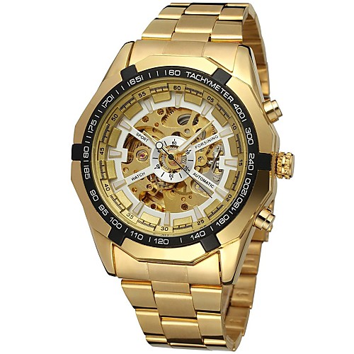 

FORSINING Men's Skeleton Watch Wrist Watch Mechanical Watch Automatic self-winding Stainless Steel Gold Hollow Engraving Analog Luxury Fashion - White Black Gold