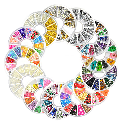 

13pcs new nail art rhinestones glitters acrylic tips manicure wheel fimo pearl studs alloy nail decoration