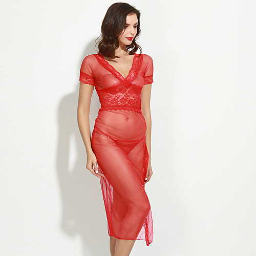 

Women's Mesh Chemises & Gowns Nightwear Solid Colored White Black Red One-Size