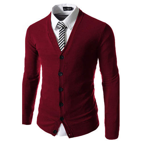

Men's Basic Solid Colored Cardigan Cotton Long Sleeve Slim Regular Sweater Cardigans V Neck Spring Fall Black Wine Khaki / Work