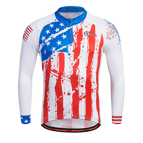 

Miloto Men's Long Sleeve Cycling Jersey Stripes Bike Shirt Sweatshirt Jersey Mountain Bike MTB Road Bike Cycling Breathable Quick Dry Reflective Strips Sports 100% Polyester Clothing Apparel