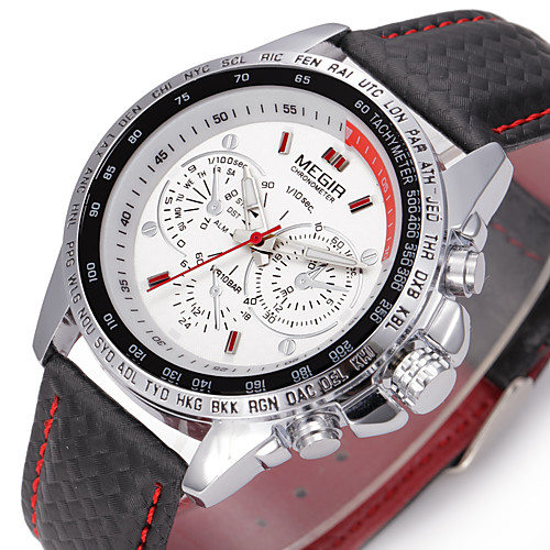 

MEGIR Men's Sport Watch Wrist Watch Japanese Quartz Genuine Leather Multi-Colored 30 m Casual Watch Analog Charm Luxury Classic Casual Fashion - White Black Two Years Battery Life