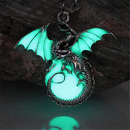 

Women's Luminous Stone Pendant Necklace Dragon Wings Animal Magic Ladies Vintage Punk Rock Bronze Luminous Stone Alloy Bronze Golden Silver Necklace Jewelry For Party Halloween Daily Casual Club