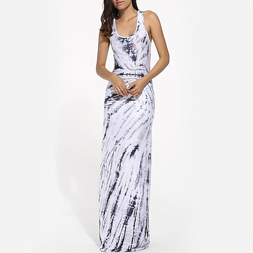 

Women's Bodycon Maxi long Dress White Sleeveless Abstract Print Summer U Neck Boho S M L XL