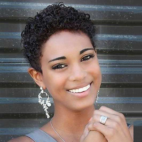 

Human Hair Blend Wig Short Curly Pixie Cut Short Hairstyles 2020 Berry Curly Short African American Wig Machine Made Women's Natural Black #1B Dark Burgundy Medium Brown