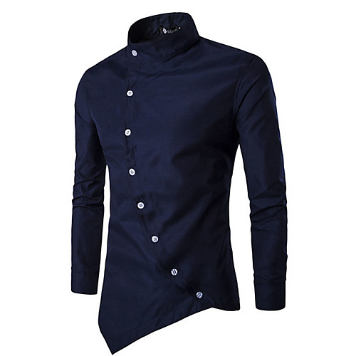 

Men's Solid Colored Basic Slim Shirt Chinoiserie Daily Standing Collar White / Black / Red / Navy Blue / Spring / Fall / Long Sleeve