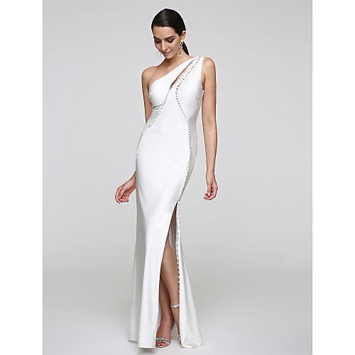 

Mermaid / Trumpet Minimalist Furcal Holiday Cocktail Party Formal Evening Dress One Shoulder Sleeveless Floor Length Jersey with Buttons 2021