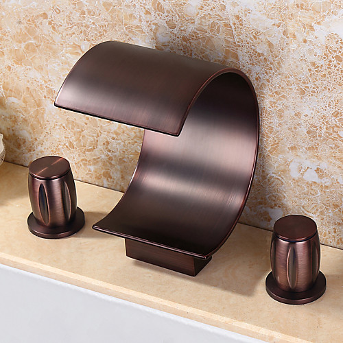 

Bathroom Sink Faucet - Waterfall / Widespread Oil-rubbed Bronze Widespread Two Handles Three HolesBath Taps