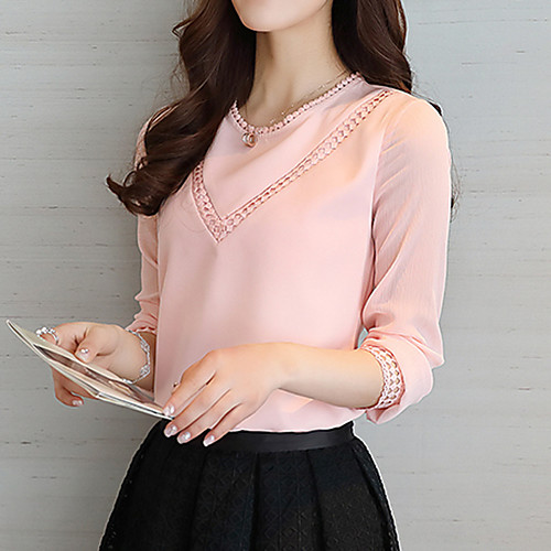 

Women's Blouse Solid Colored Cut Out Long Sleeve Going out Tops White Pink