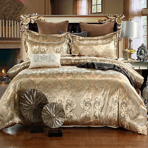 

Duvet Cover Sets Luxury Silk / Cotton Jacquard 4 Piece Bedding Set With Pillowcase Bed Linen Sheet Single Double Queen King Size Quilt Covers Bedclothes