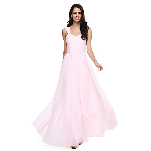 

A-Line Straps Floor Length Chiffon Bridesmaid Dress with Sash / Ribbon / Criss Cross / Ruched