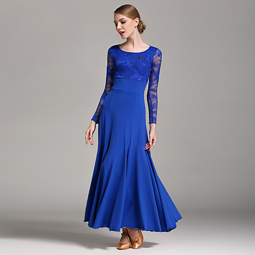

Ballroom Dance Dress Lace Women's Performance Long Sleeve Natural Lace Milk Fiber
