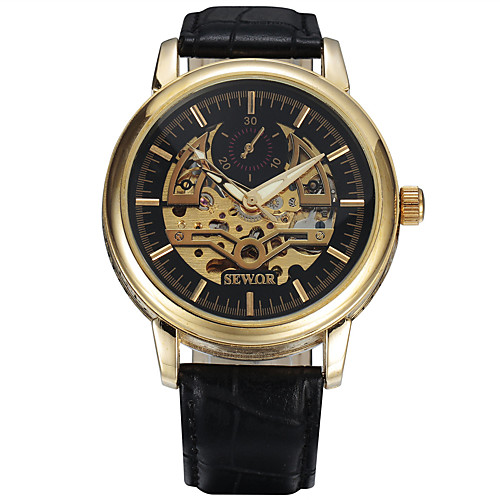 

Men's Sport Watch Fashion Watch Analog Mechanical manual-winding Charm Calendar / date / day / Genuine Leather