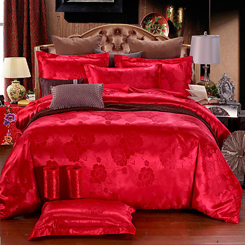 

Duvet Cover Sets 4 Piece Silk / Cotton Blend Chinese Red Red Jacquard Luxury / 500 / 4pcs (1 Duvet Cover, 1 Flat Sheet, 2 Shams)