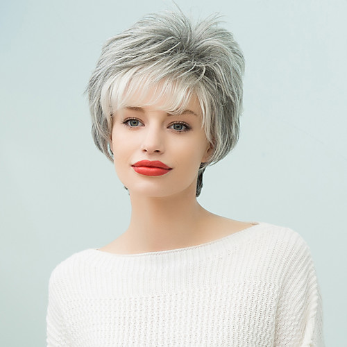 

Human Hair Blend Wig Classic Natural Wave Short Hairstyles 2020 Classic Natural Wave Ombre Machine Made Natural Black #1B Grey White 10 inch Daily