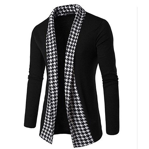 

Men's Daily / Weekend Print Check Long Sleeve Slim Regular Cardigan Sweater Jumper Spring / Fall / Winter Black / Dark Gray M / L / XL