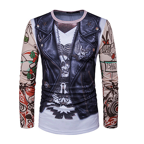 

Men's T shirt Geometric Print Long Sleeve Daily Tops Cotton Active Black Blushing Pink
