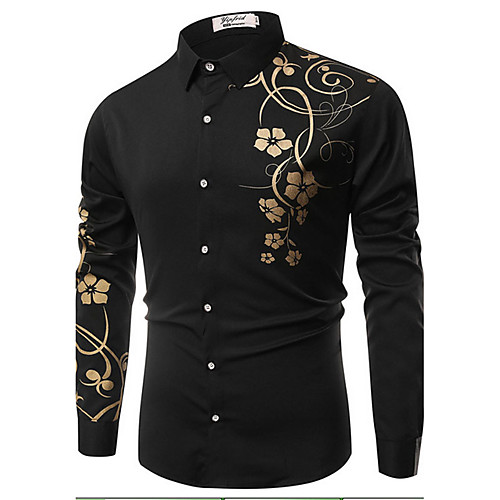 

Men's Floral Print Slim Shirt Vintage Daily Classic Collar White / Black / Royal Blue / Spring / Fall / Long Sleeve