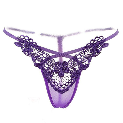 

Women's Lace Lace Super Sexy G-strings & Thongs Panties / Ultra Sexy Panty Solid Colored Low Waist Black Purple One-Size