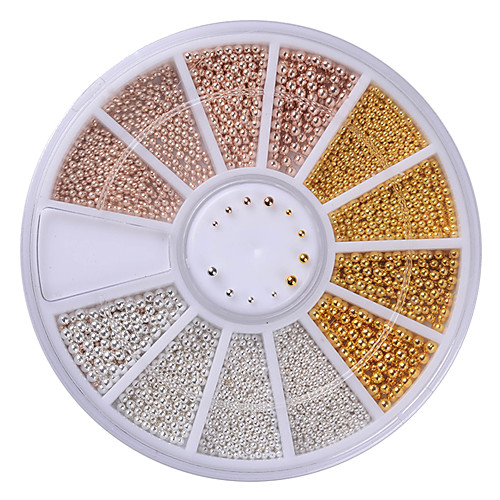 

1 box steel beads nail studs gold sliver champagne mixed 3d nail art decorations in wheel