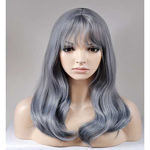 

Synthetic Wig Loose Wave Loose Wave Wig Medium Length Grey Synthetic Hair Women's Gray