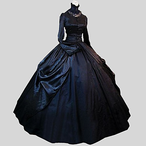 

Princess Gothic Lolita Victorian Dress Women's Girls' Satin Party Prom Lace Japanese Cosplay Costumes Plus Size Customized Black Ball Gown Jacquard Poet Sleeve Long Sleeve Ankle Length