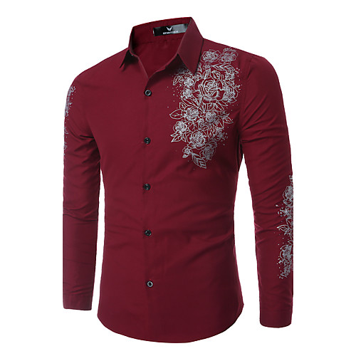 

Men's Shirt Print Long Sleeve Daily Tops Streetwear Wine White Black