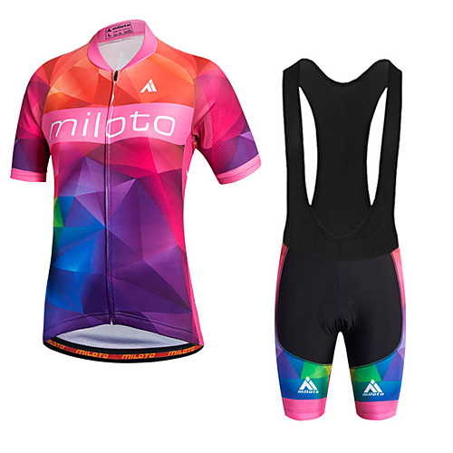 

Miloto Women's Short Sleeve Cycling Jersey with Bib Shorts Red Argyle Plus Size Bike Shorts Bib Shorts Jersey Breathable Quick Dry Reflective Strips Sweat-wicking Sports Polyester Silicon Argyle