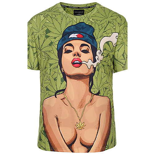 

Men's T shirt Cartoon Portrait Plus Size Print Short Sleeve Daily Tops Streetwear Punk & Gothic Boho Army Green