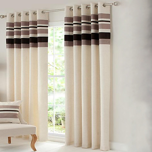 

Country Curtains Room Darkening Polyester Linen with Pleated Band lined Curtain Two Panel
