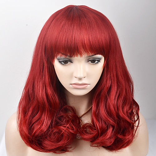 

Synthetic Wig Loose Wave Loose Wave With Bangs Wig Medium Length Red Synthetic Hair Women's Red