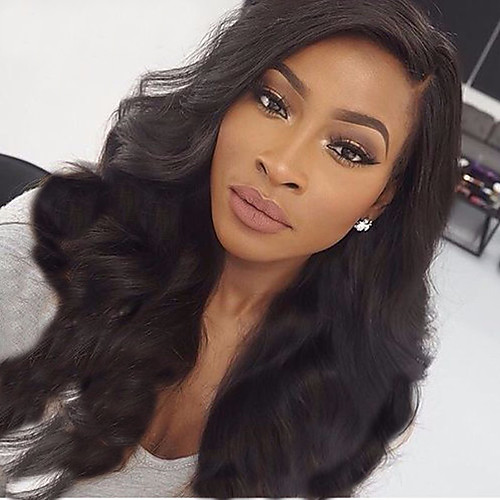 

Human Hair Glueless Lace Front Lace Front Wig Kardashian style Brazilian Hair 360 Frontal Body Wave Natural Black Wig 180% Density 12-24 inch with Baby Hair Natural Hairline African American Wig 100