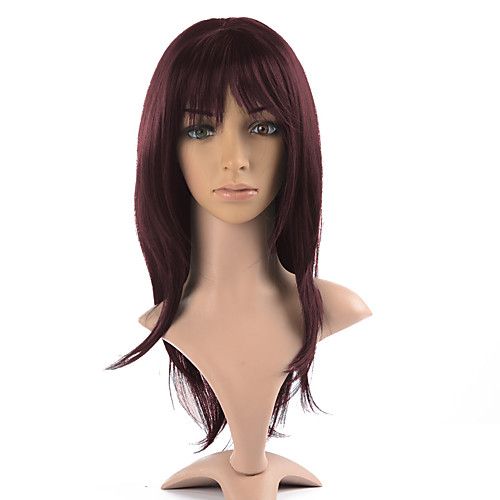 

Synthetic Wig Straight Yaki Straight Yaki With Bangs Wig Dark Auburn Synthetic Hair Women's Red