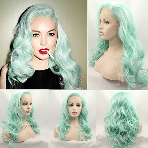 

Synthetic Wig Wavy Wavy Wig Medium Length Green Synthetic Hair Women's Natural Hairline Green