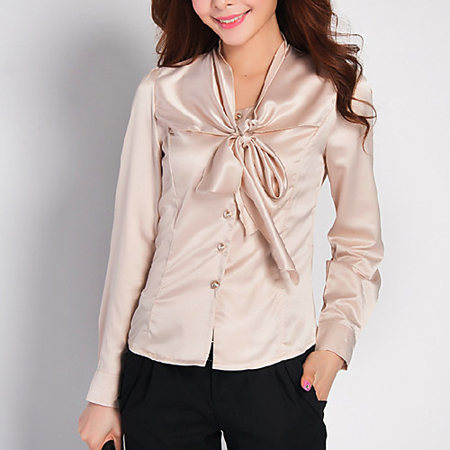 

Women's Shirt Solid Colored Bow Long Sleeve Daily Tops Casual Streetwear Beige