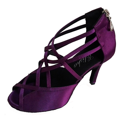 

Women's Dance Shoes Satin Latin Shoes / Salsa Shoes Sandal Customized Heel Customizable Black / Purple / Red / Indoor / Performance / Practice / Professional / EU41