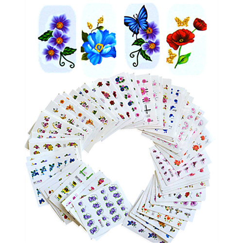 

1set 55pcs mixed nail art sticker water transfer decals beautiful flower design diy nail art beauty bjc55