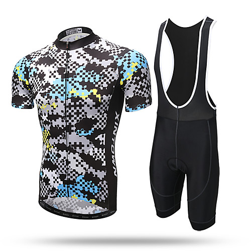 

XINTOWN Men's Short Sleeve Cycling Jersey with Bib Shorts Yellow Animal Bike Jersey Bib Tights Clothing Suit Breathable 3D Pad Quick Dry Reflective Strips Sweat-wicking Sports Elastane Animal Road